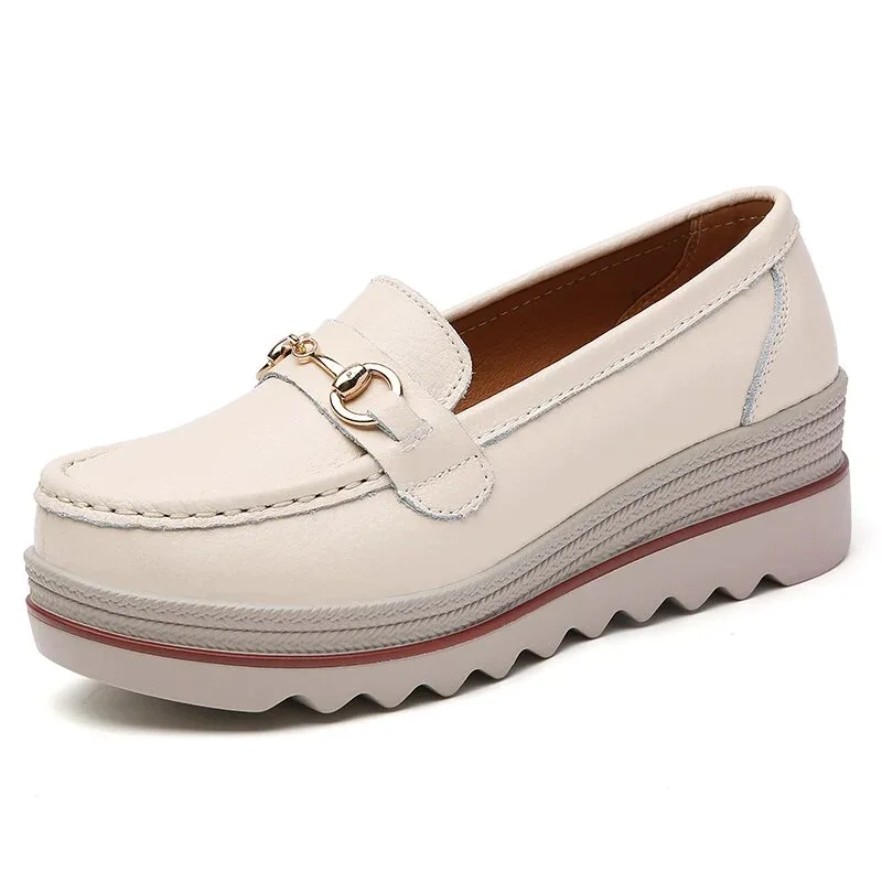 Zapatos informales de cuero derramado para Mujer, mocasines con plataforma plana de diseñador, zapatillas con cuña, mocasines sin cordones para Mujer