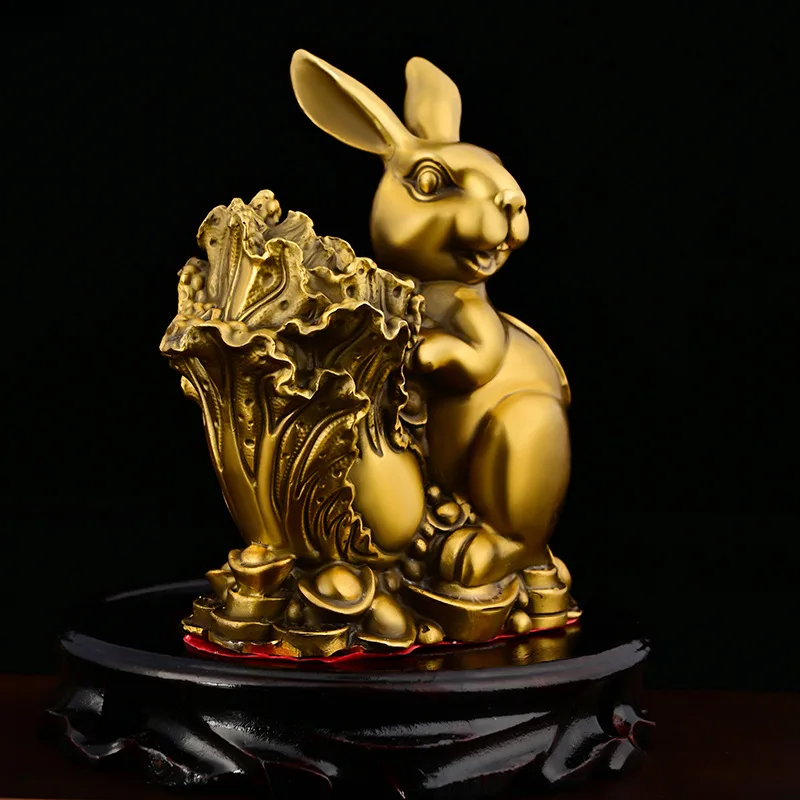 Decoration Pure Copper Enrichment Chinese Zodiac Sign Of Ingot Rabbit Home Office Desk Surface Panel