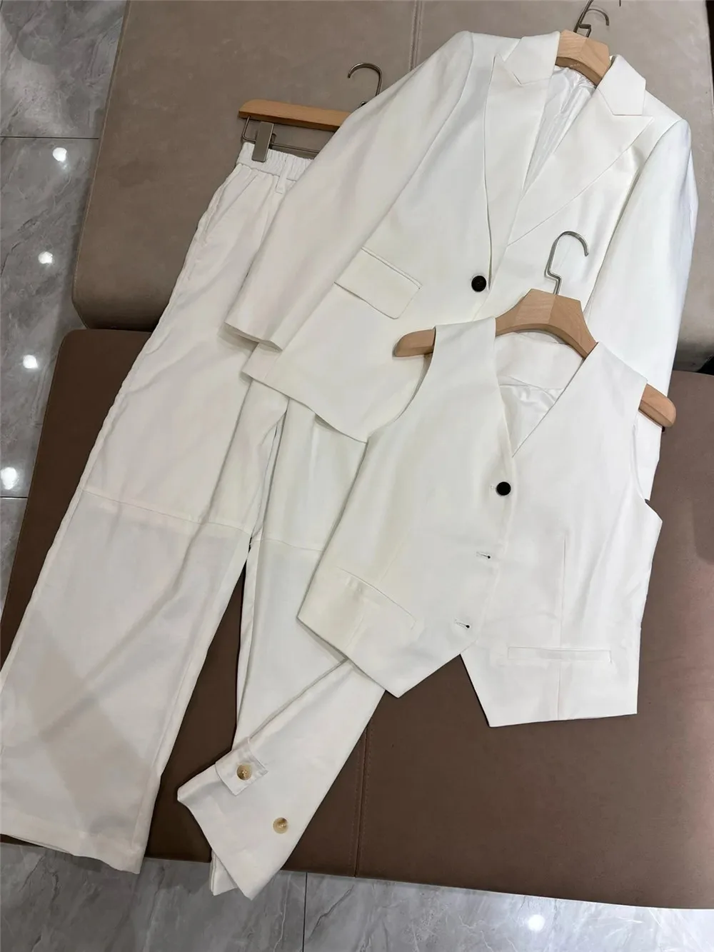 Autumn B*C Cotton Linen Blazer Suit Series Vest Long Pants 3 Piece Set High Quality