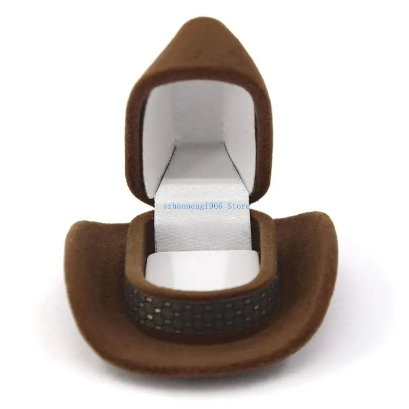 85LF عرض المجوهرات لتخزين حافظة المجوهرات، صندوق خواتم على شكل قبعة رعاة البقر الإبداعية