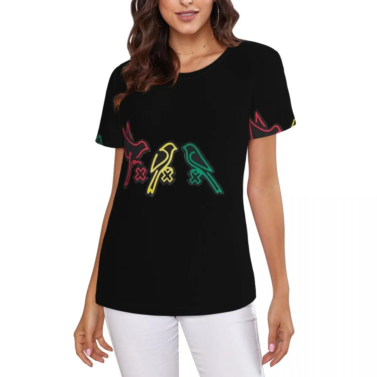 Camiseta Bob Marley Ajax - Three Little Birds Floor Pillow Yuysnoofzil, camiseta feminina de manga curta, gola redonda, roupas de verão