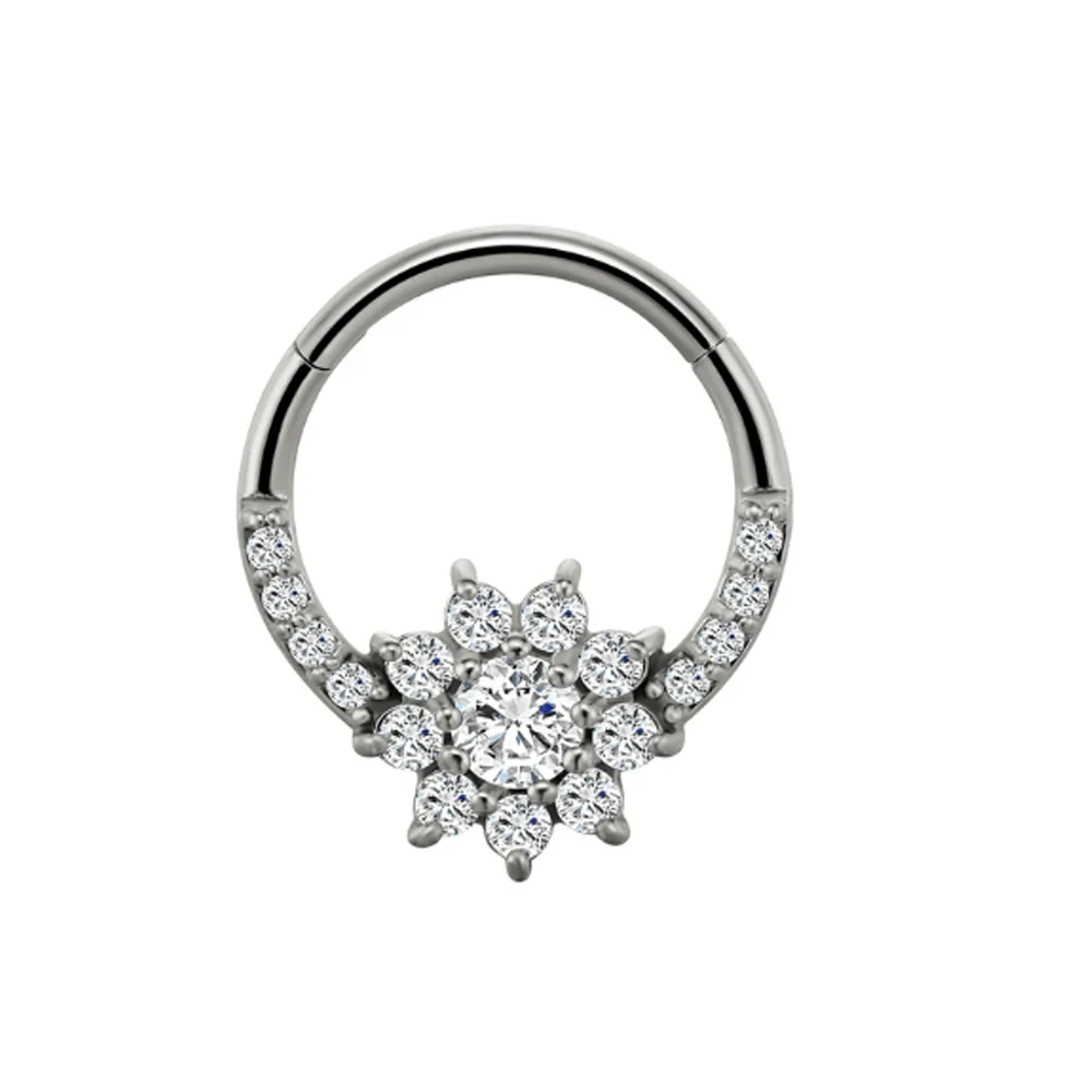 Zircon Clicker Daith Piercing Nose Ring, Surgical Steel