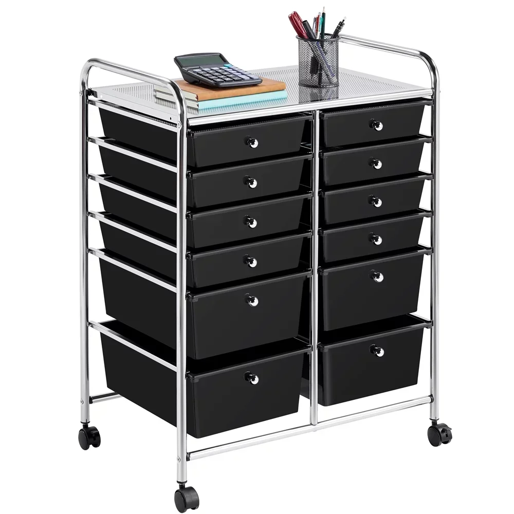 

12 Drawer Rolling Storage Cart Organizer with Lockable Wheels, Black storage box organizer