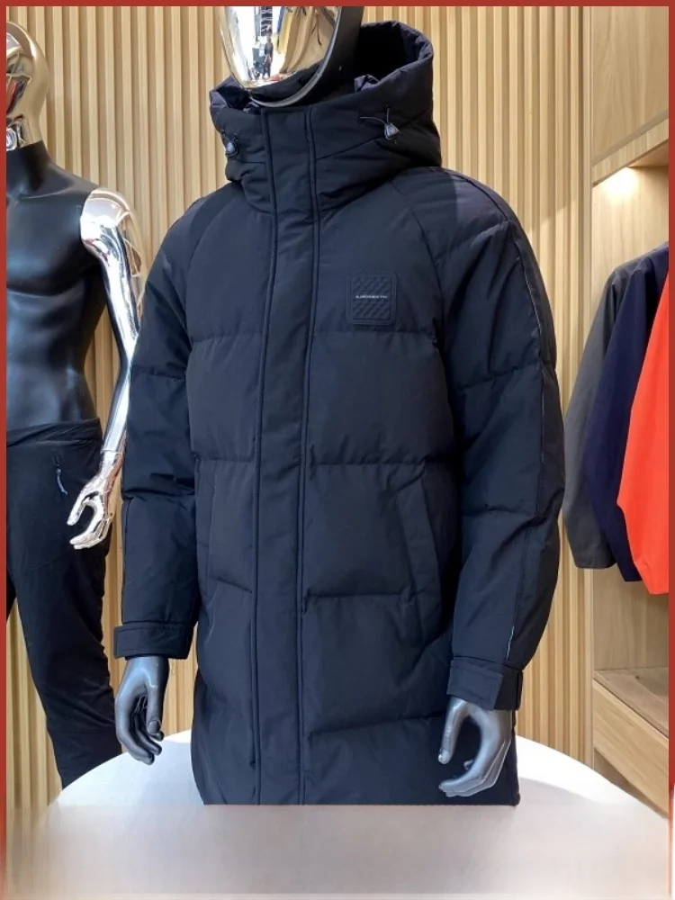 

High Fill Power Du down Hooded Jaet Men's Mid-Length Puffer Coat Warm Windproof Casual Sle Polyester Fiber