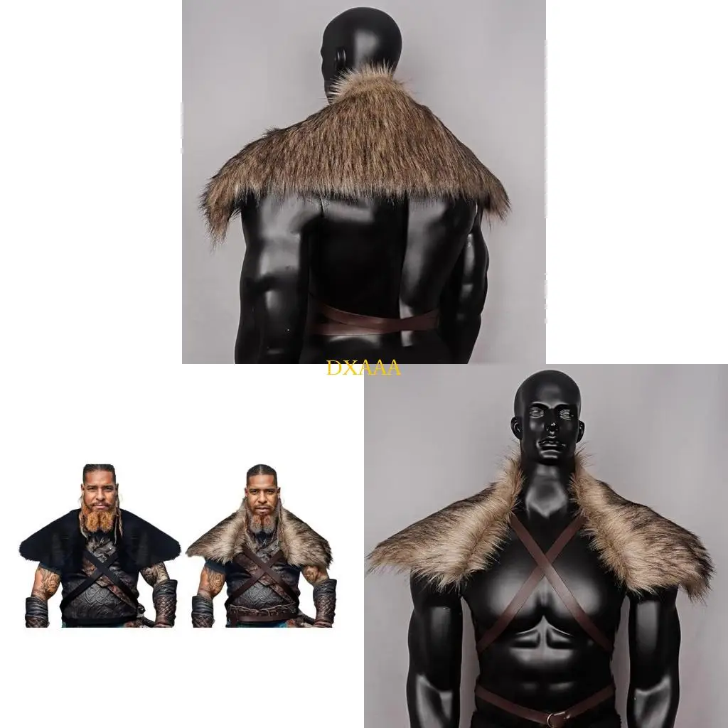 

DXAA Medievals Knights Mantle Shoulder Wrap Halloween LARP Renaissances Cosplay Costume Women Men Vikinges Faux Furs Shawl
