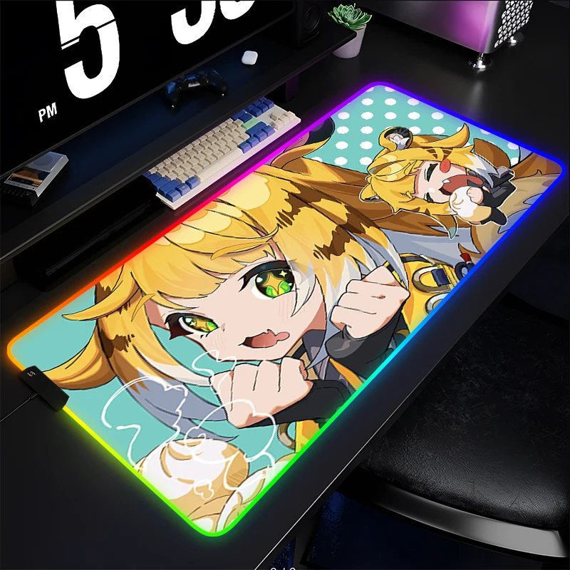 

RGB Mouse Pad PC LED Luminous Keyboard Pad Laptop Computer Zenless Zone Zero Desktop Mat Gaming Acessories Ju Fufu ZZZ Mousepad