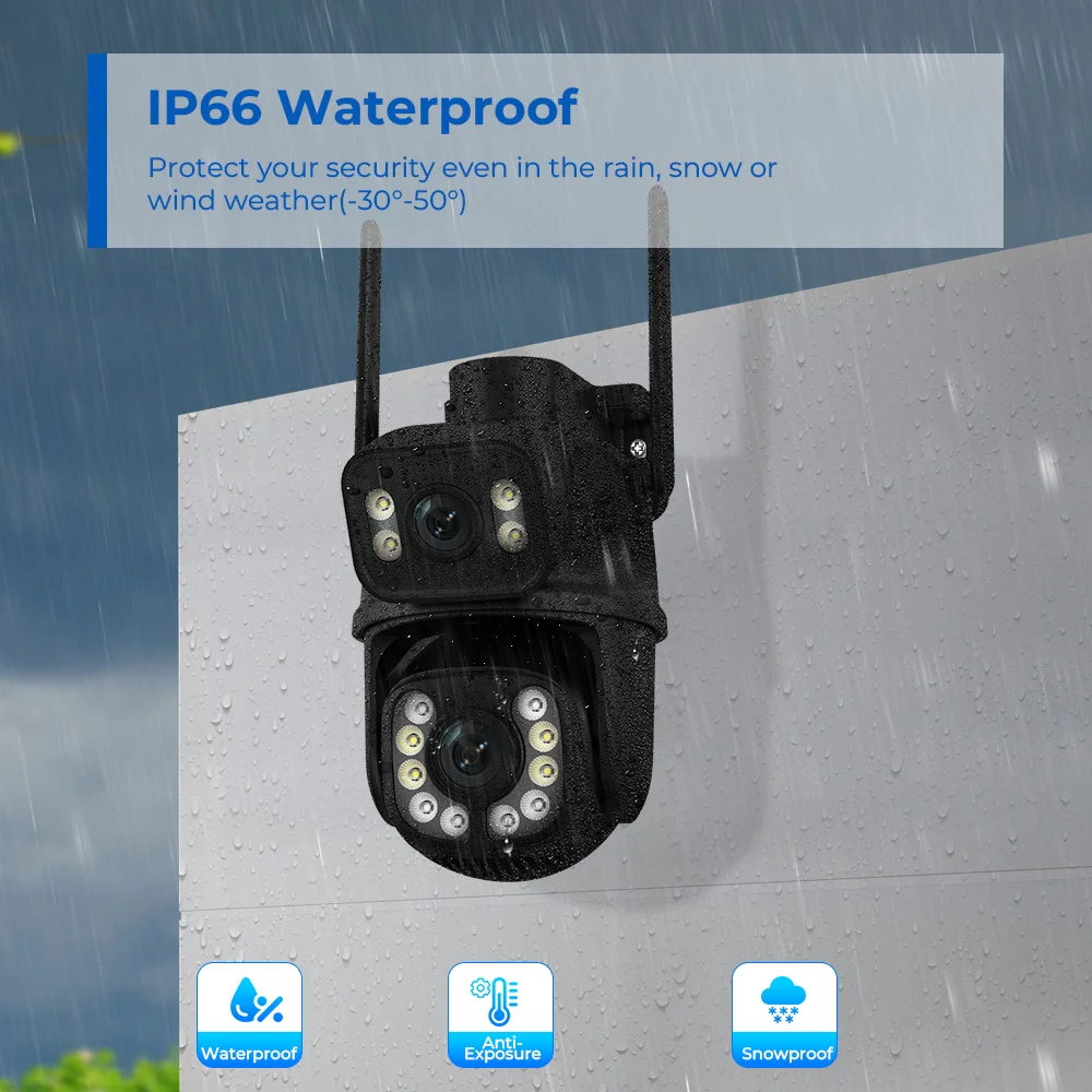 Outdoor Wireless Security IP Camera 4K 8MP HD Dual Lens External Wifi PTZ Camera Auto Tracking Street Surveillance Camera iCsee