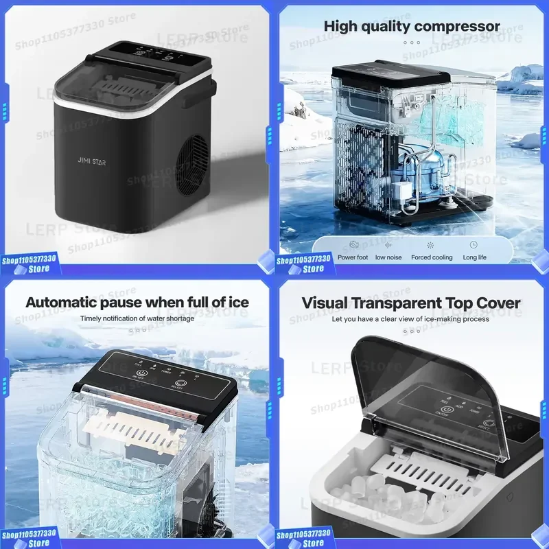 Hot Sale Fast Countertop Portable Home Bullet Ice Maker 12kg/day High Capacity Energy Efficient Plastic Housing