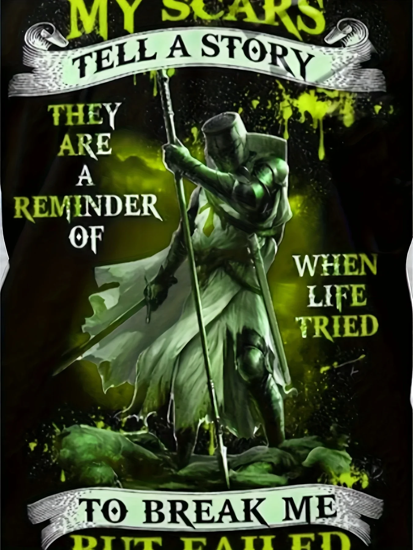 تي شيرت برسومات فارس العصور الوسطى للرجال - جريئة ندوبي تحكي قصة اقتباس تي شيرت - قميص أسود مع لهجات حمراء ملابس رجالية #6