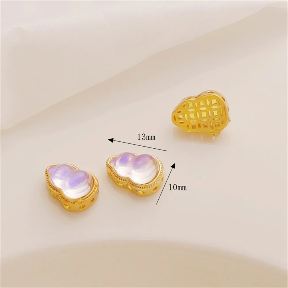 Perla con incrustaciones de Color dorado mate de 18K, cuentas de concha de piedra de luz de luna de circón, cuentas huecas, pulsera Diy, collar, calabaza, flor pequeña