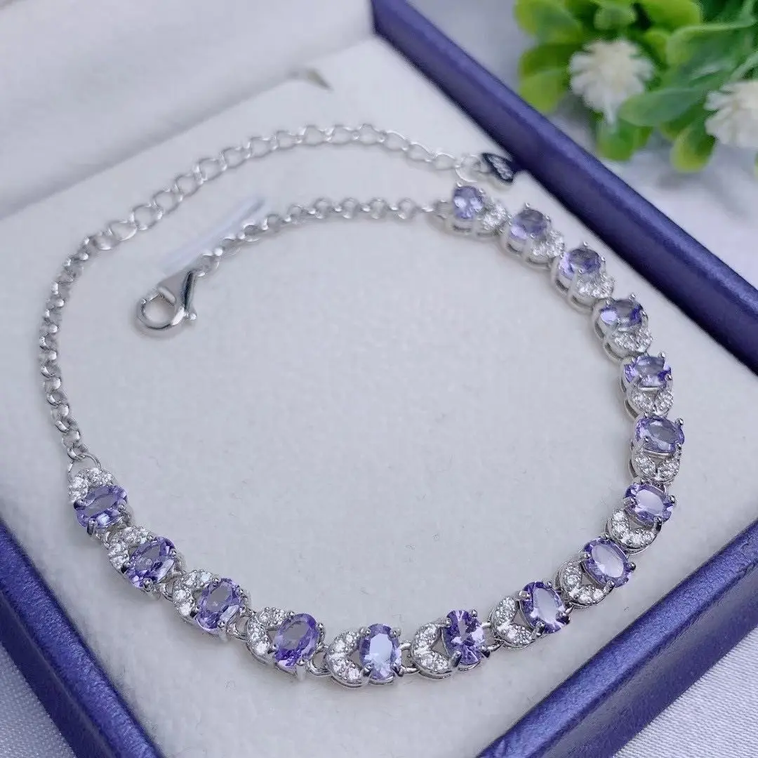 Best Seller ZECAA Jewelry Tanzanite Bracelet For Woman With Natural Tanzanite Gemstone 3*4mm For Party Banquet Dating Wedding