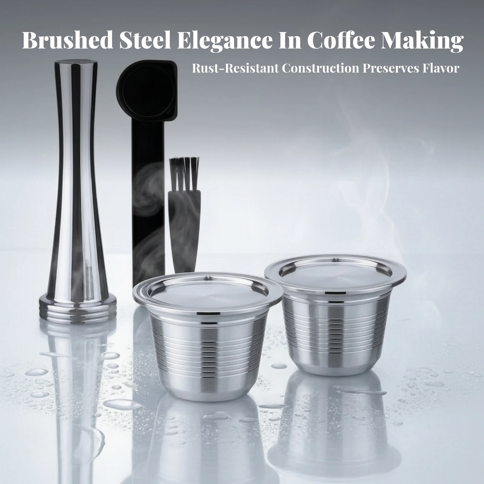 2 Pieces Reusable Coffee Capsule with Tamper Food Grade Stainless Steel Coffee Capsule Long-Lasting Eco-Friendly