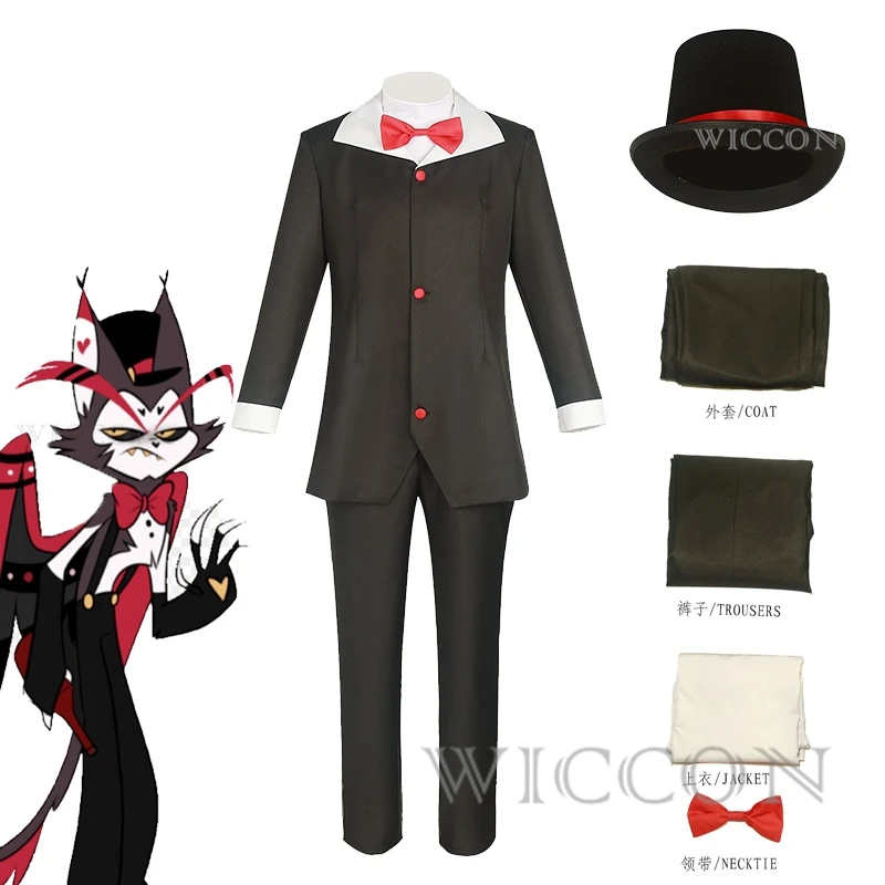 Anime Hazbin Husk Husker Hotel Cosplay Costume The Kitty Bartender Uniforms Suit Clothes Sinner Demon Halloween Party Mens Suit