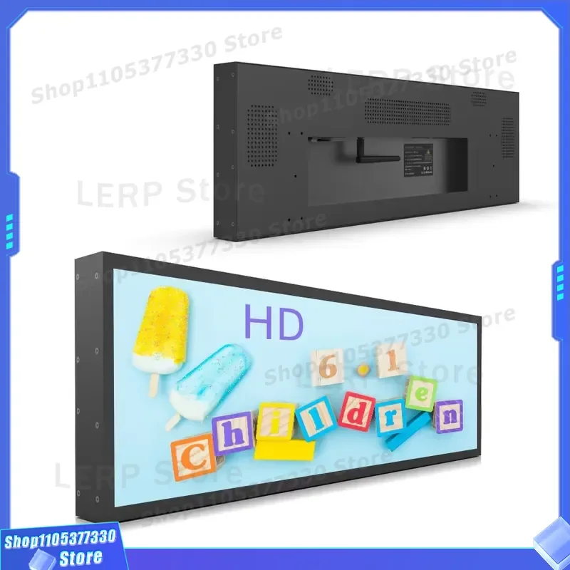 35 43 68 88 Inch LCD Stretch Bar Screen Digital Signage Player For Window Display Advertising Large Size Standing Monitor