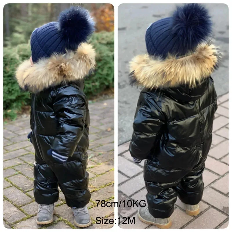 Kids Jumpsuit Winter Overalls for Boy Children Thick Ski Suit Girl Duck Down Jacket Toddler Baby Snowsuit Fur Coat 0-3Years