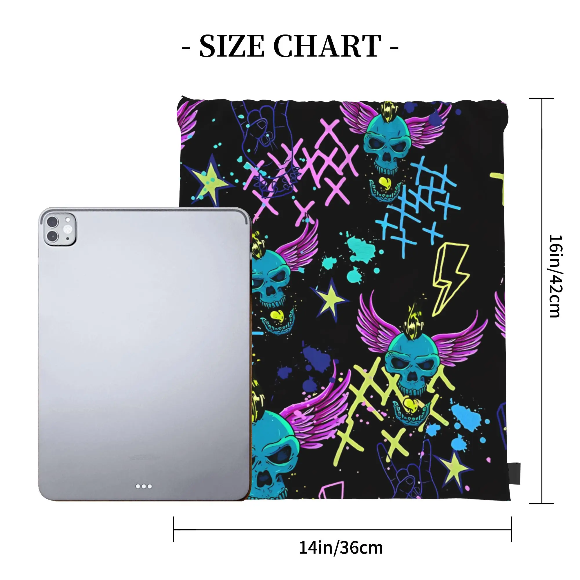 Y2K Neon Punk Graffiti Portable Hiking Riding Gym Drawstring cool gift Storage Backpacks view 3