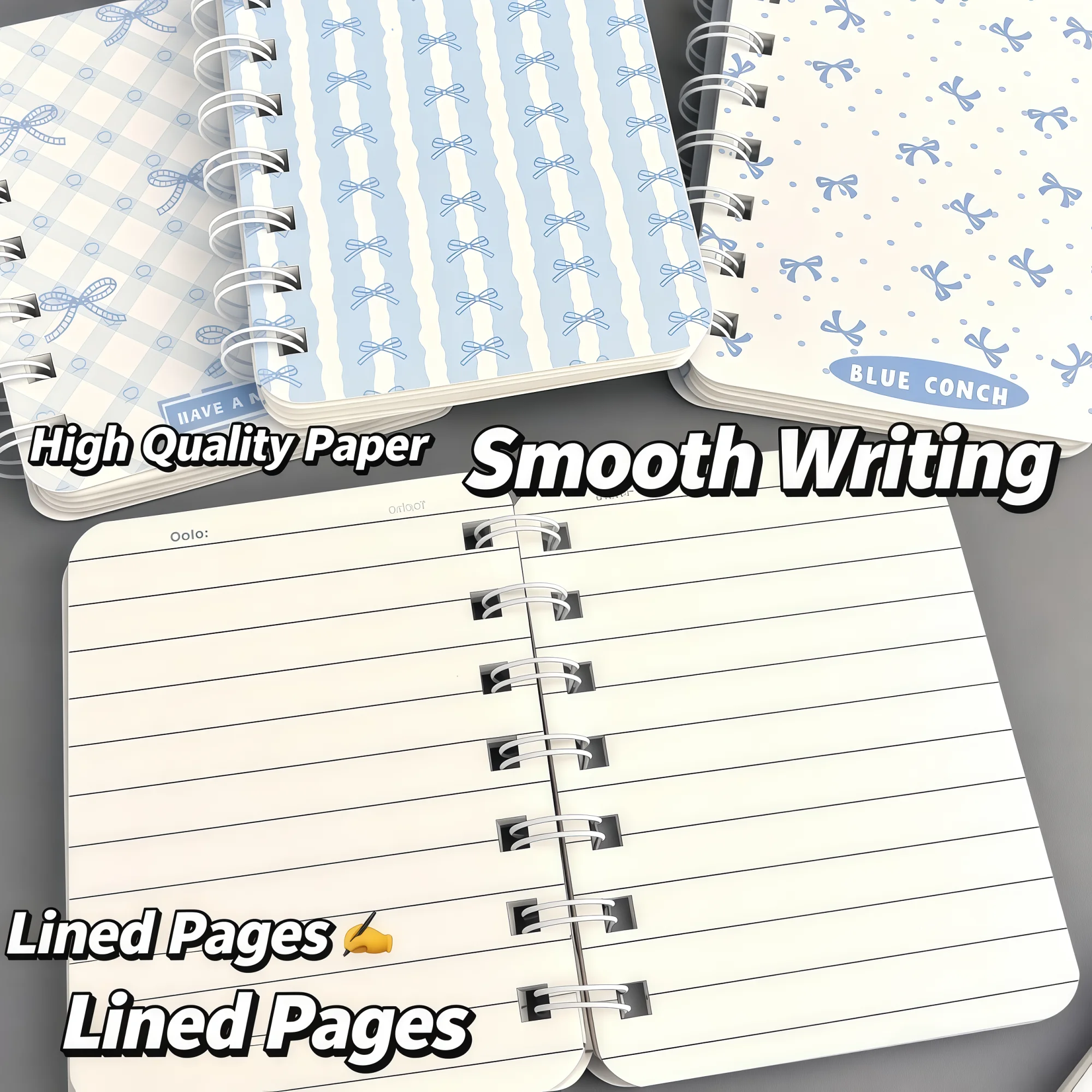 4Pcs Blue Bowknot A7 Spiral Notebook Cute Light Blue Pocket Journal for Student Daily Note Taking