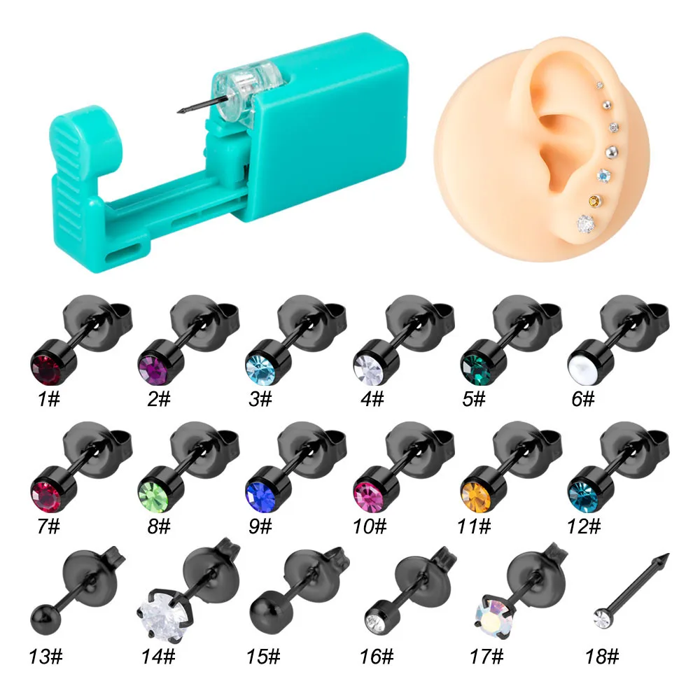 1PC Green No Pain Cartilage Tragus Helix Piercing Gun Women Disposable Sterile Ear Piercing Unit Piercer Tool Machine Kit Stud