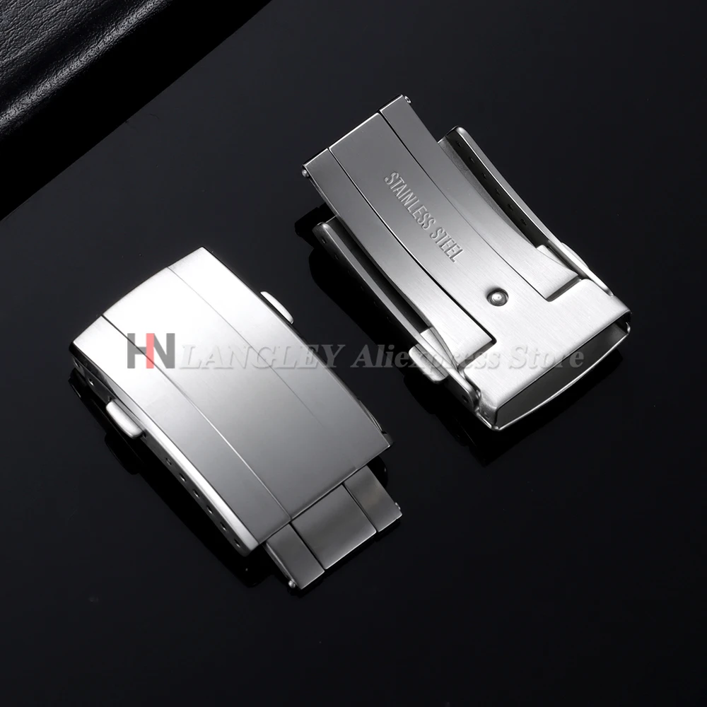 18 مللي متر 20 مللي متر مشبك ساعة الصلبة الفولاذ المقاوم للصدأ نحى للطي زر الأمان مزدوج دفع نشر ساعة المشابك ساعة اكسسوارات #3