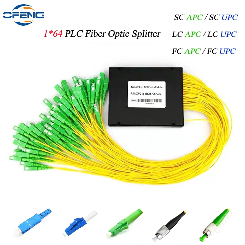 1x64 PLC разветвитель SC/APC 1M FTTH оптоволоконный ABS-корпус SC LC FC UPC 1*64 FBT оптический соединитель плоский распределитель цепи для освещения