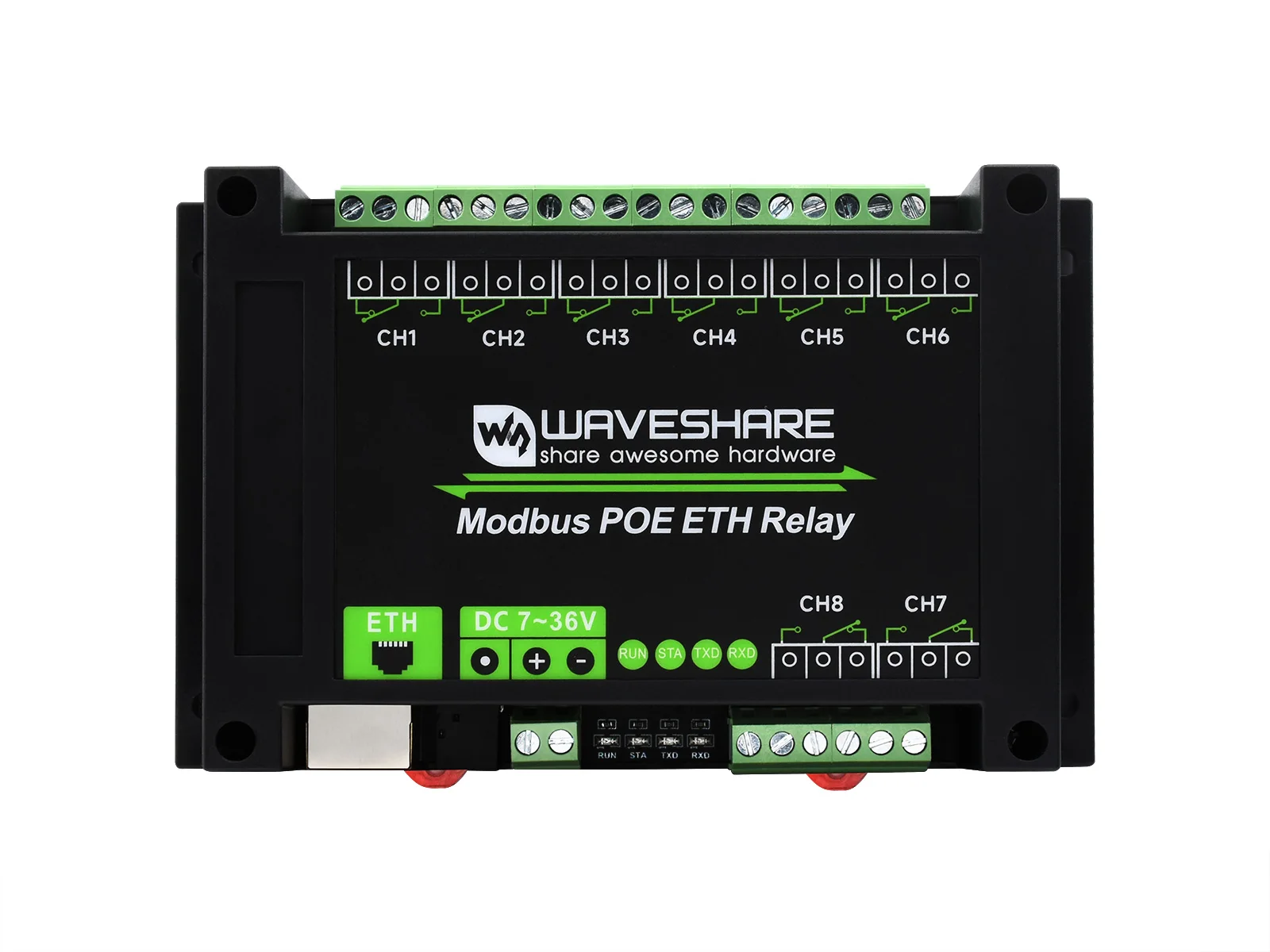 Waveshare 8-ch Ethernet Relay Module, Modbus RTU/Modbus TCP Protocol, PoE Port Communication, with Various Isolation