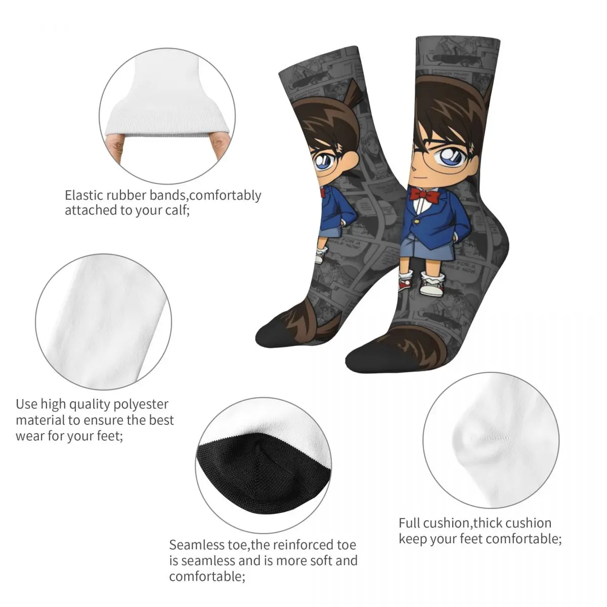 Autumn Winter Cool Men's Women's Bikinalis Central Detective Conan Comic Socks Edogawa Japan Anime Non-slip Crew Socks