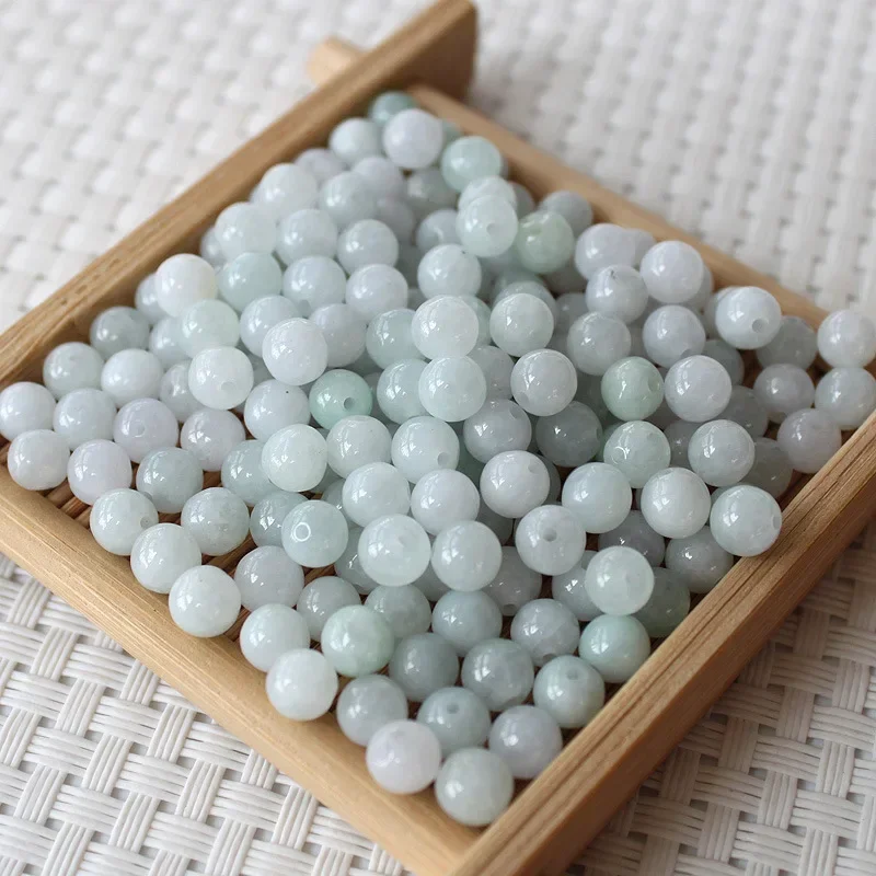 

50pcs Myanmar Jadeite A Goods Round Beads Loose Beads Wholesale Jadeite Ice Transparent White Jade Accessories Fashion Jewelry