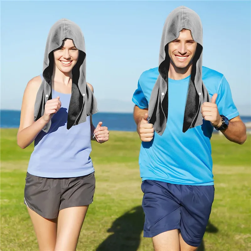 Quick Drying Sports Towel U-shaped Hoodie Cooling Towel Sun Protection Beach Towel for Camping Gym Swimming Running Yoga