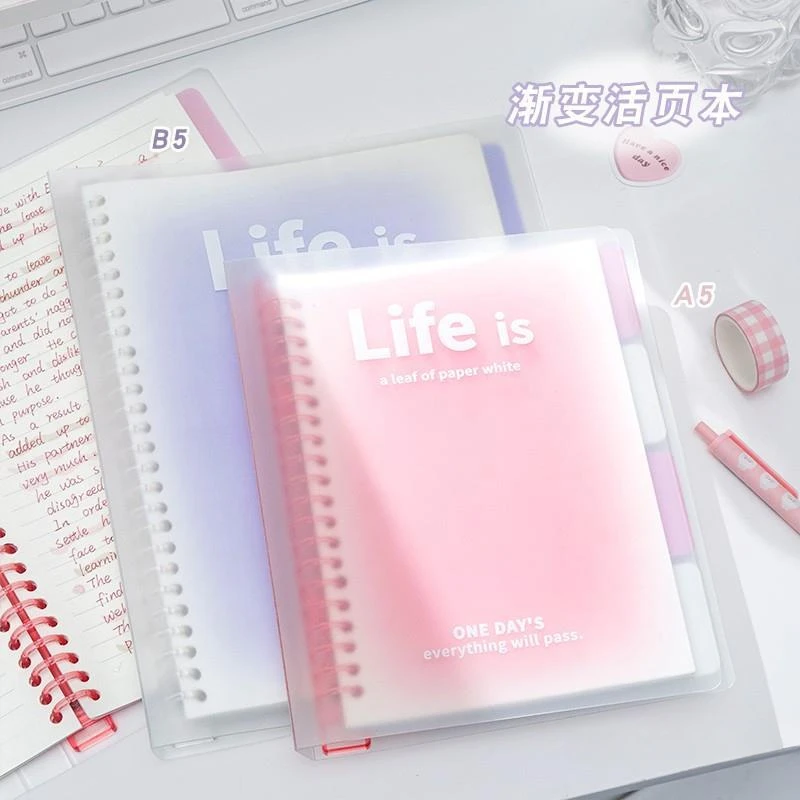 Notebook A5/B5 Loose Leaf Journal Binder Transparent Gradient Color Cover Scrapbook Diary School Student Supplies Back To School