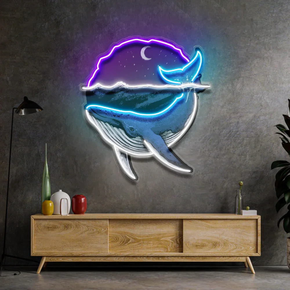 Blue Whale Ocean LED Neon Sign Wall Art Decor Bedroom Nursery Cute Animal Sign Birthday Gift for Children