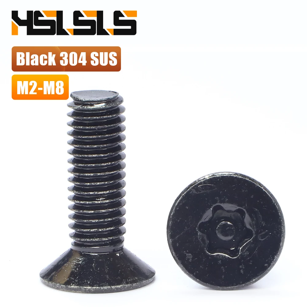 Black 304 Stainless Steel Torx Pin-in Flat Head Anti Theft Screw M2 M3-M8 CSK Head Tamper-proof Security Screw for License Plate