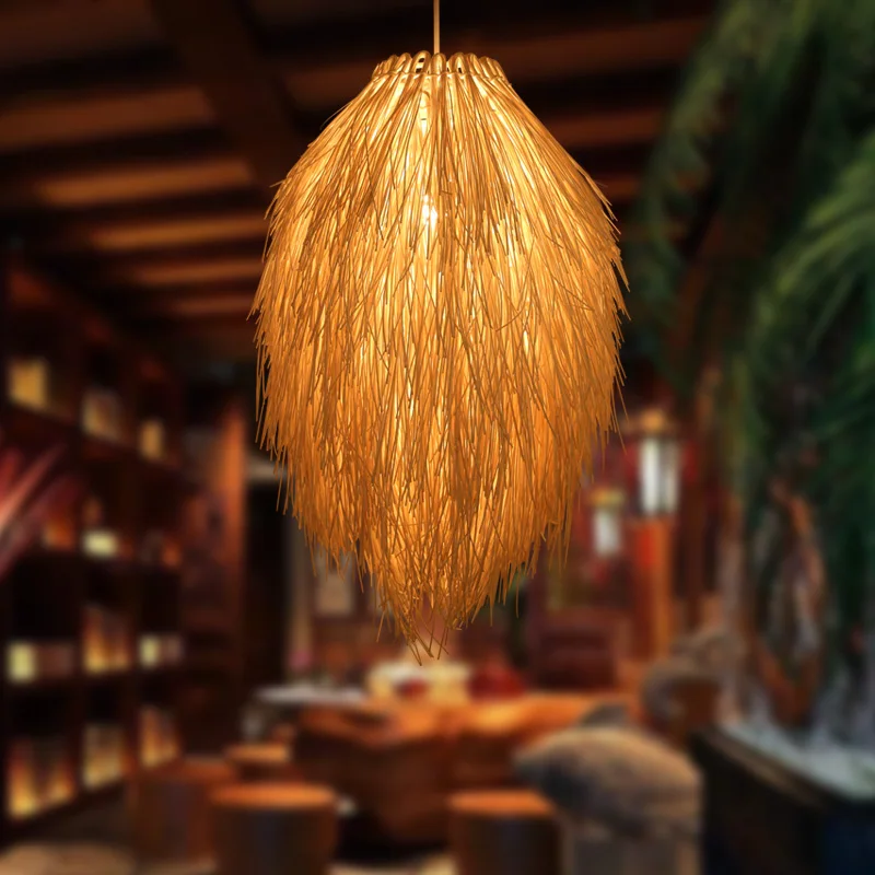 Creative Grass Pendant Lamp Grass Weaving Art Personalized Grass Hat Lamp Countryside Vine Art Vine Weaving Bamboo Weaving Lamp