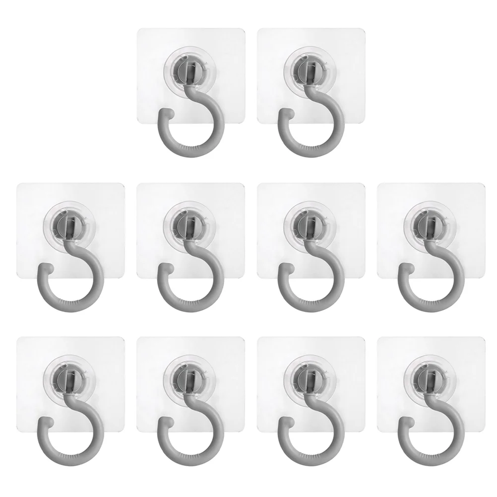 10 Pcs Coat Hangers Ceiling Swivel Hook Powerful Adhesive Hooks Metal Hanging Self-adhesive Wall Light Grey Bathroom