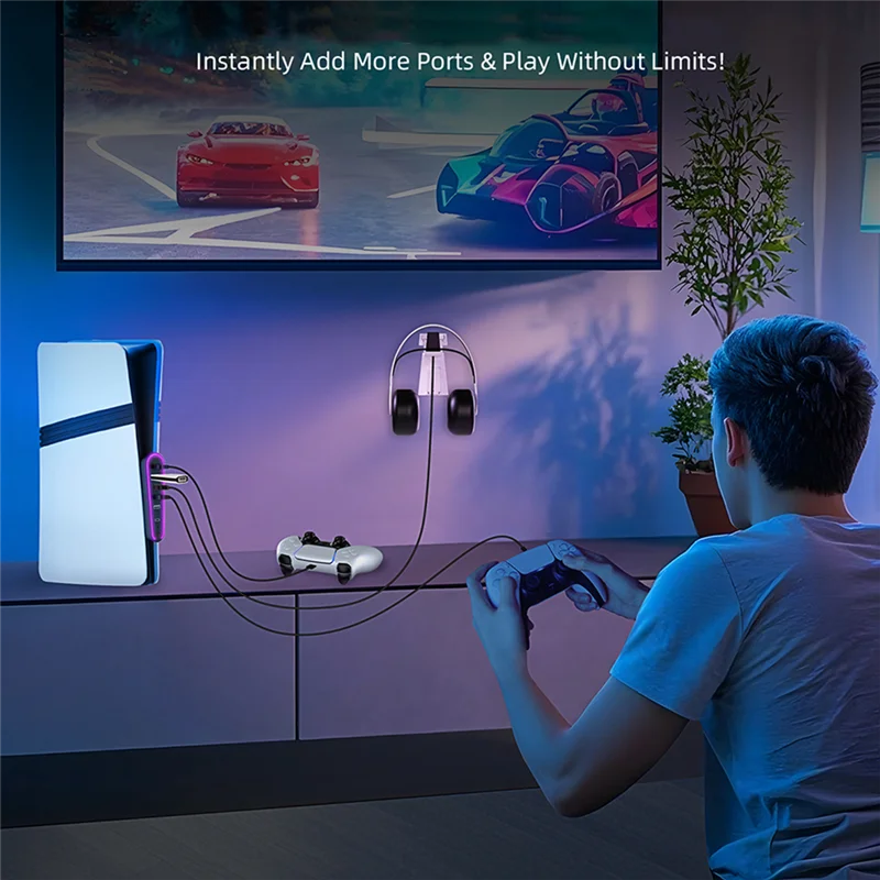 6-In-1 USB 2.0 HUB For PS5 PRO/Slim Host USB Expansion Hub Splitter Data Transmission Extender With RGB Light,Requisite