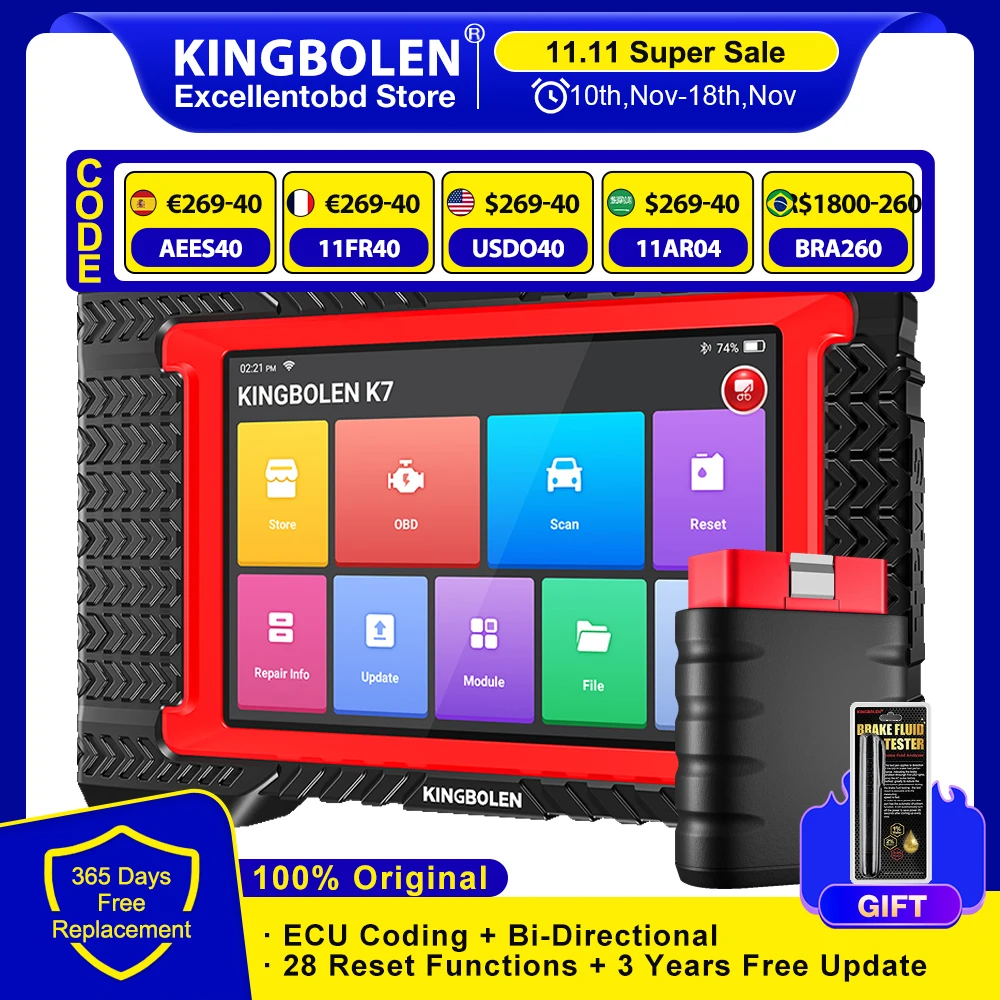 KINGBOLEN K7 Full System Diagnostic Tool Auto OBD2 Scanner 28 Resets ECU Coding Active Test 3 Years Free pk Thinkscan Max 2