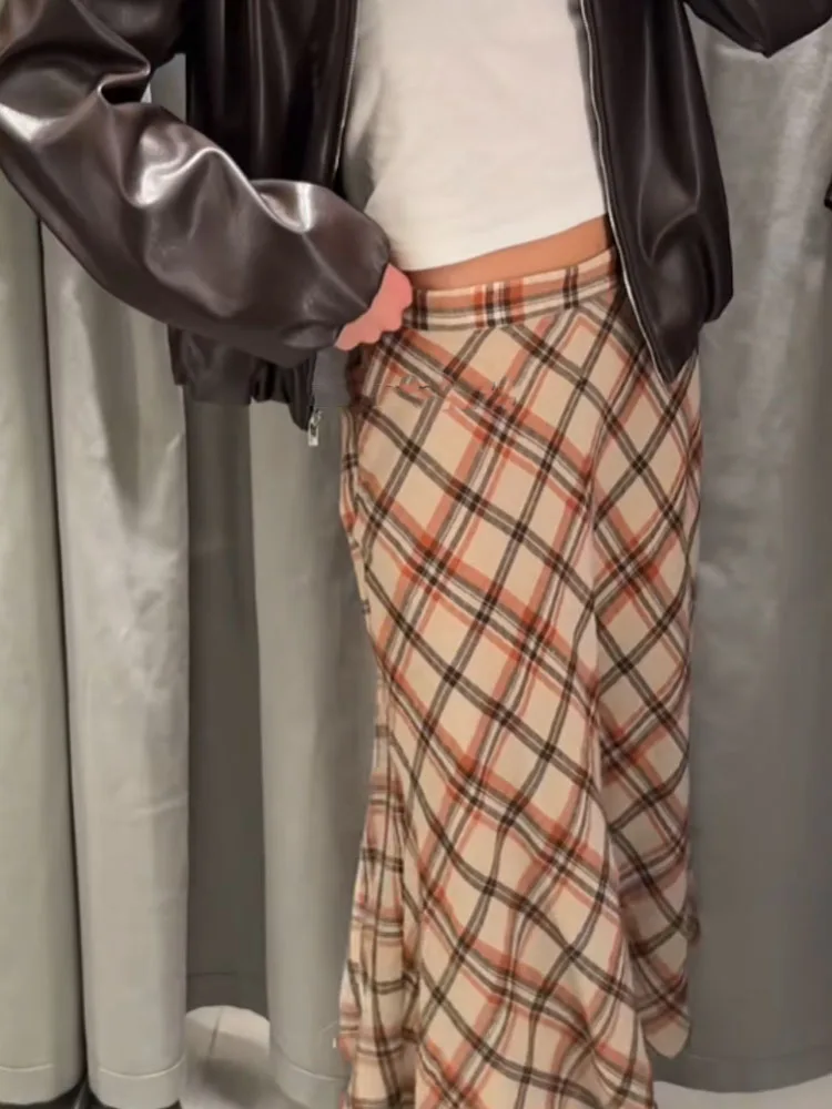 HH المرأة موضة جديدة تنوعا منقوشة سستة سليم ميدي تنورة الإناث عالية الخصر عادية الشارع نمط الكاحل طول تنورة طويلة Mujer