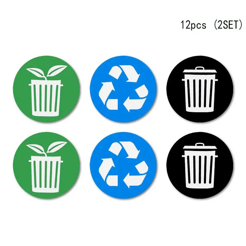 12pcs Diameter 10CM PVC Recycle Trash Bin Sticker Vinyl Stickers Decals For Label Bins, Containers, Garbage Cans home decor