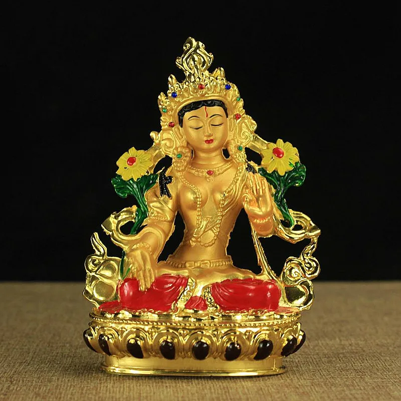 Exquisite Tibetan White Tara Buddha Gilding Statue Alloy Metal Buddhist Artwork Colored Efficacious Home Decorations