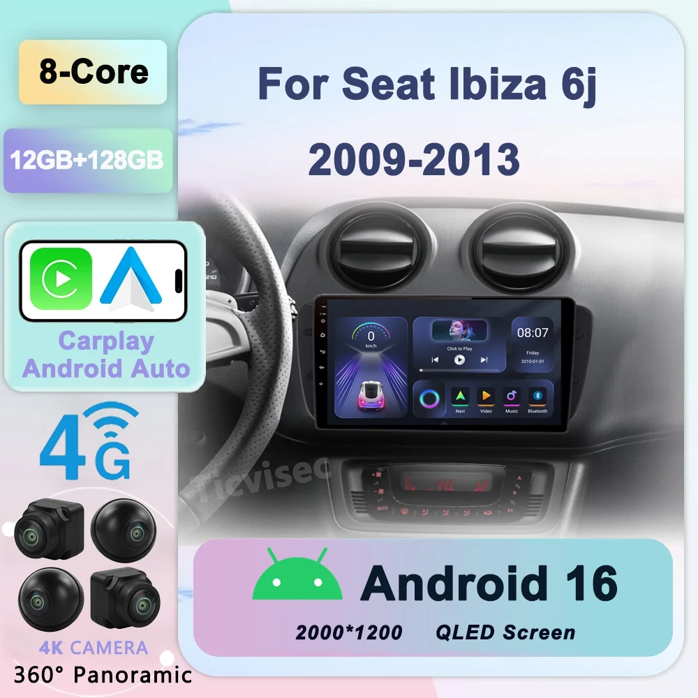 

Android 16 For SEAT Ibiza 6J IV 4 2008 - 2015 2K QLED Stereo Car Radio Multimedia Video Player GPS AI Voice CarPlay Head Unit
