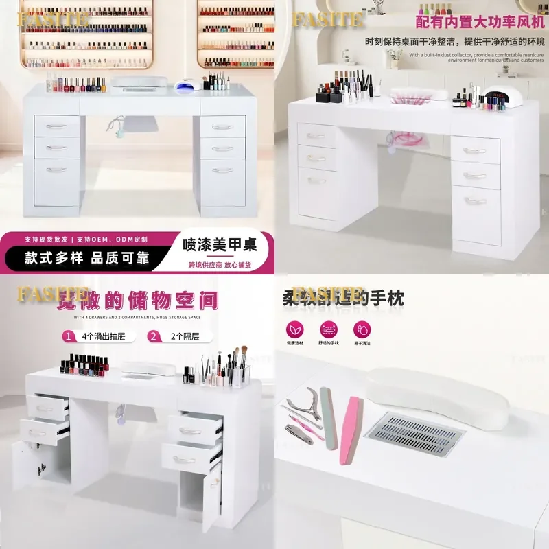 For Manicure Table Simple Nail Desk with Hand Pillow Fan and Storage Cabinet Workbench for Eyelash Hair Beauty