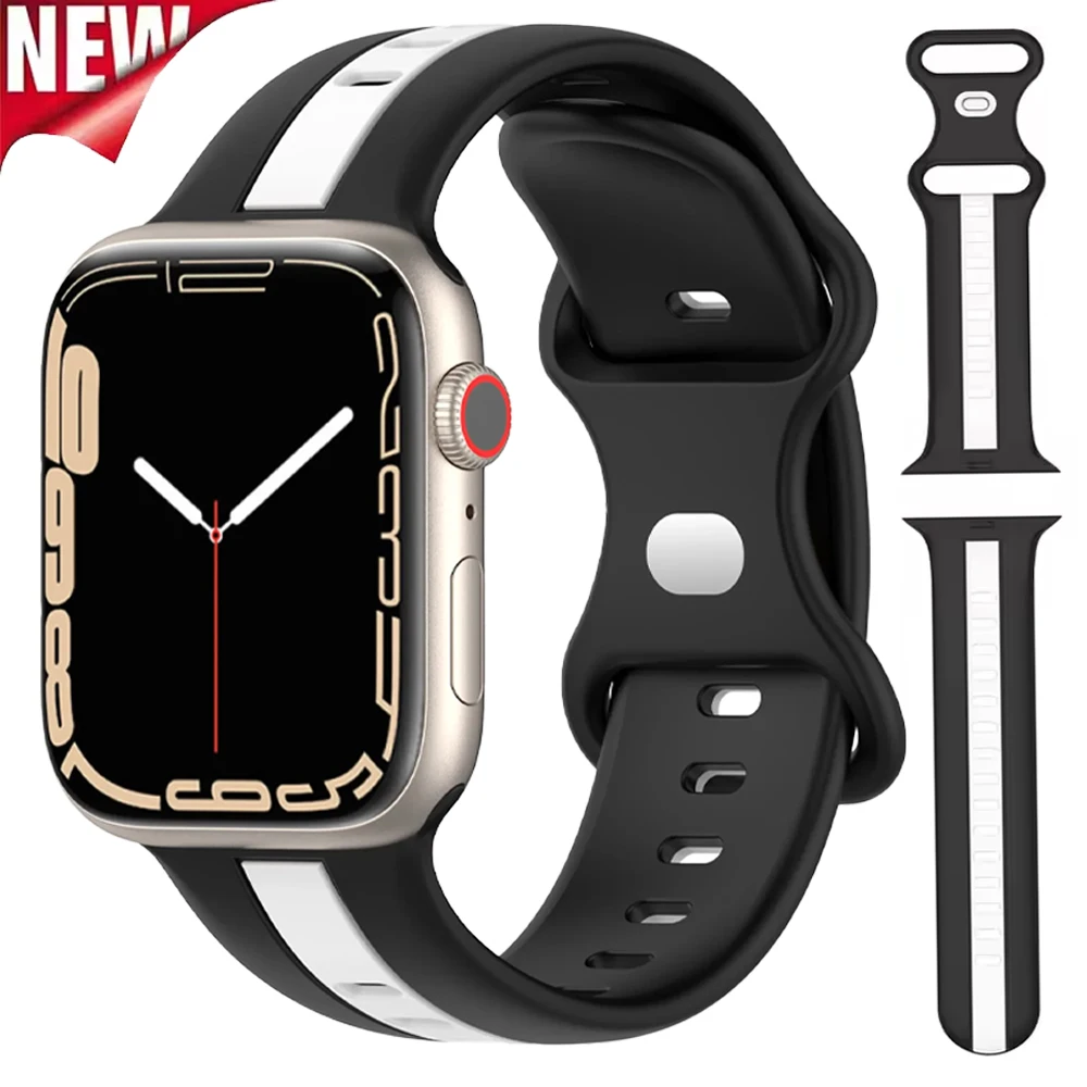 Silicone Strap for Apple Watch Ultra 3/2/1 Band 49mm 45mm 41mm 44mm 42mm 46mm Two-color Watchband IWatch 11 10 9 8 7 6 5 4 3 SE3