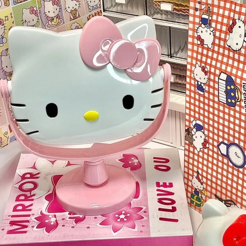 Kawaii Hello Kitty Vanity Mirror, Desktop Vertical Makeup Mirror, Sanrio Cartoon Anime Figure, Bonito Dormitório Estudantil, Presente de Férias