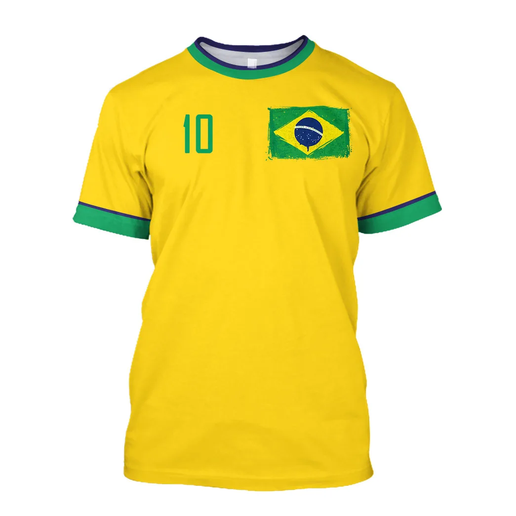 Brazil Jersey Men\'s T-shirt O-Neck Oversized Women Clothing 3D Print Brazilian Flag Selection Football Short Sleeve Team Shirt