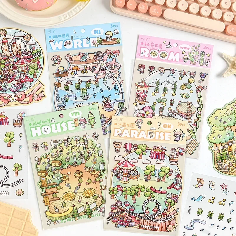 3D Landscape Sticker Cartoon Water Bottle DIY Pocket Cabin Scene Stacking And Pasting Gift For Student