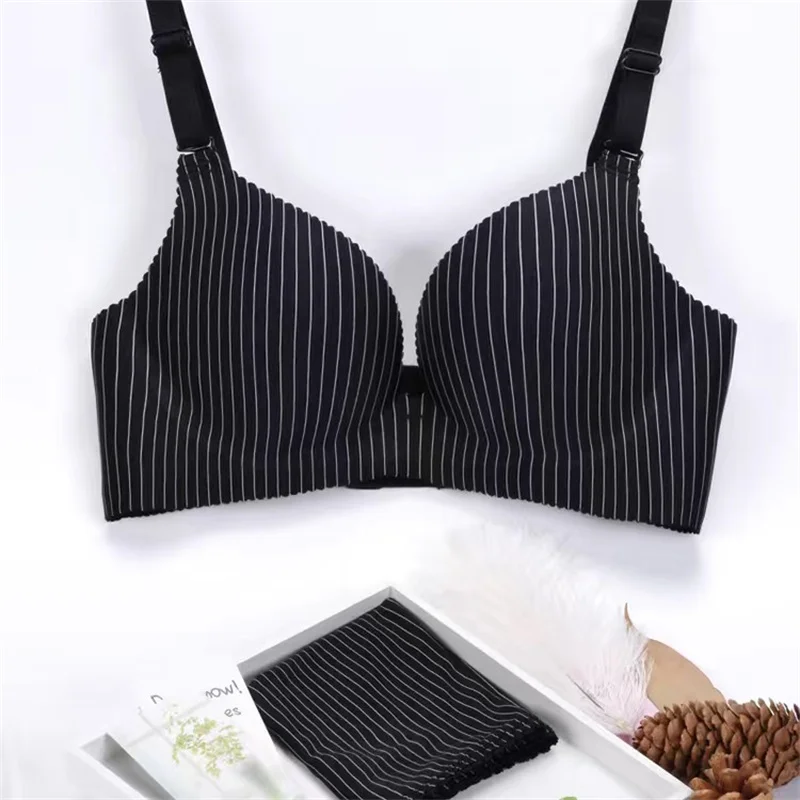 Black Ensemble Femme 2 Pièces Striped Bras and Panty Set for Women Push Up Bra Lingerie Set Bralette Korean Style Soutien Gorge