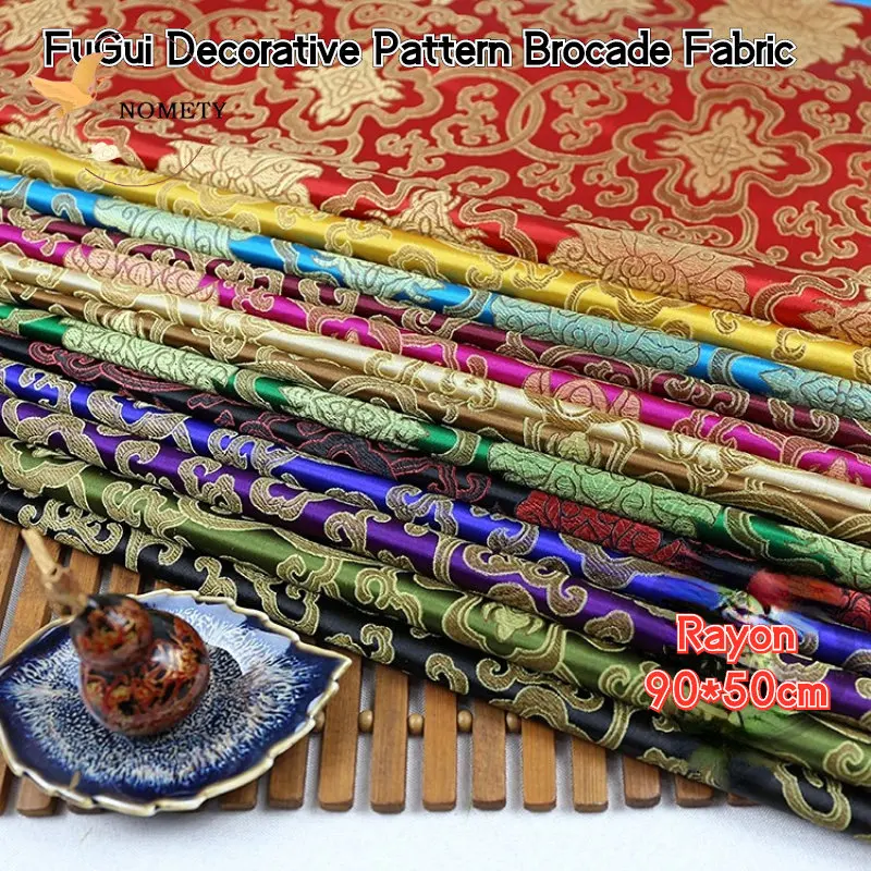 Brocade Imitation Silk Fabric Chinese Style Fugui Decorative Pattern Cloth For Sewing Hanfu Doll Clothes Needlework DIY 90*50cm