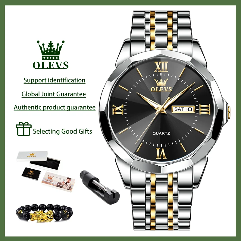 Olevs-メンズ防水クォーツ時計,ステンレススチールストラップ,腕時計,プリズマティックミラー表面,ブランド新品,トレンド