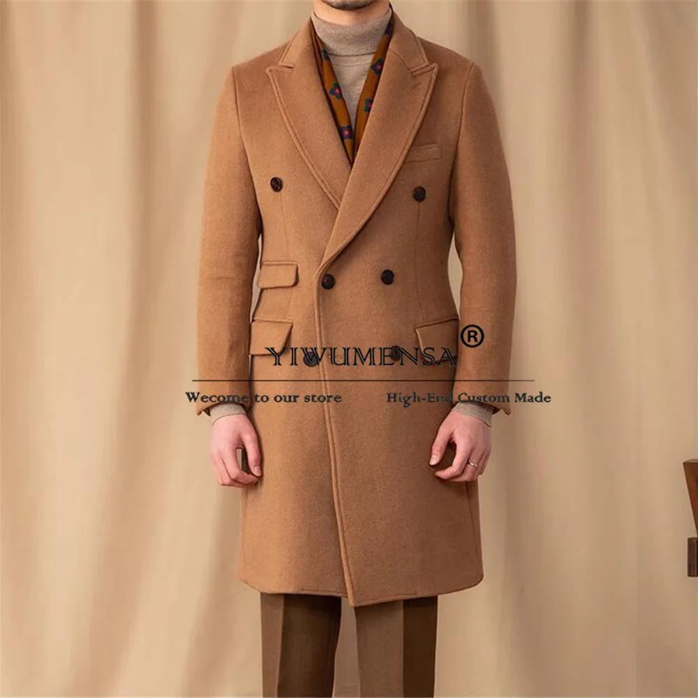 Black Men's Suit Jackets Double Breasted Wool Blend Trench Coat Long Formal Business Prom Blazer Customized trajes Para Hombre