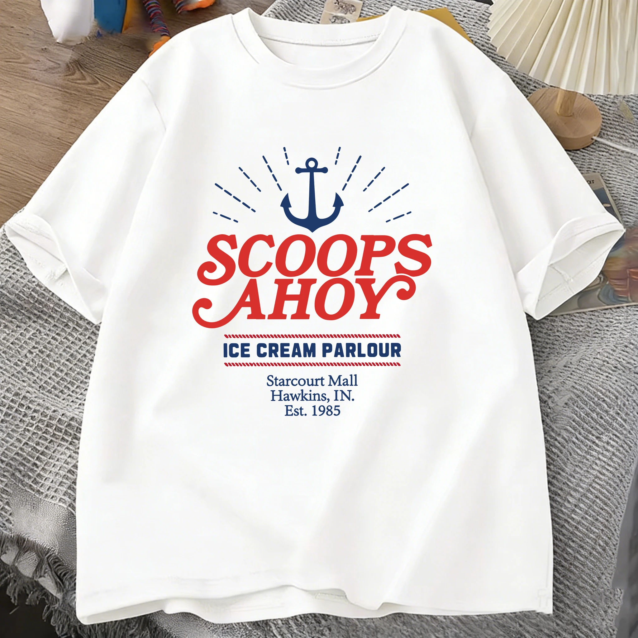 Scoops Ahoy Prints Mens T-Shirt Cotton Summer Short Sleeve Comfortable Tops Soft Oversized O-Neck T Shirt Basic Male Clothes