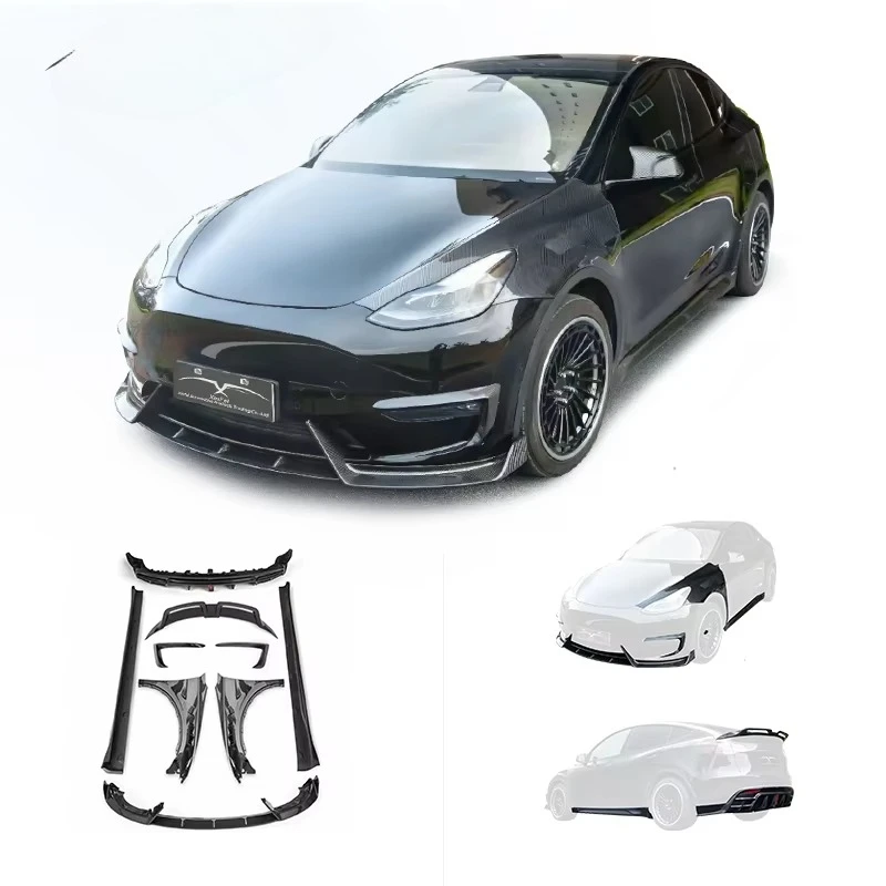 Body Kit Upgrade for Tesla Model Y Carbon Fiber Car Bumpers Front Lip Rear Diffusers Rear Spoiler Fenders Side Skirt Accessories